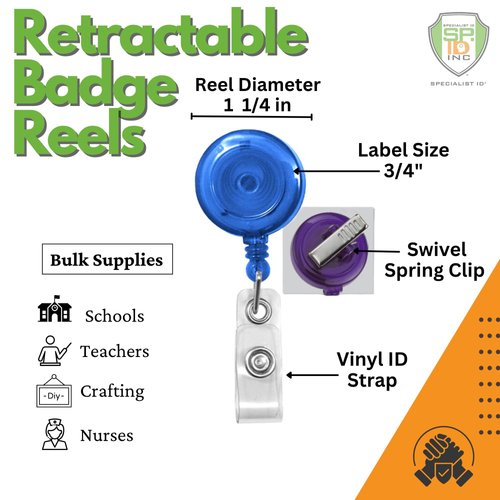 25 Pack - Translucent Retractable ID Badge Reels with Alligator Swivel Clip - Colorful Badge Holder Blanks with Swivel Clips for Nurses, Teacher, and Office Employees by Specialist ID (Royal Blue)