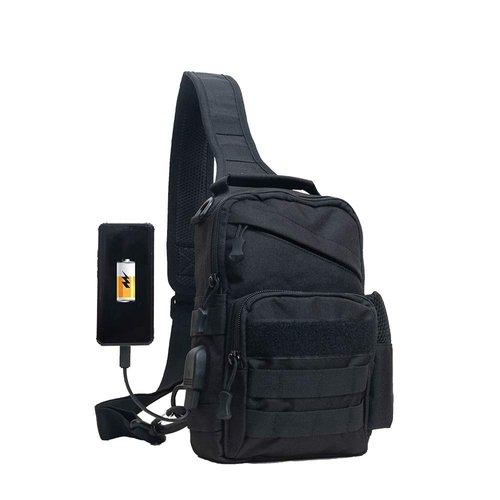 Ousawig Tactical Small Sling Backpack Chest Shoulder Bag Molle Daypack with USB Charging for Men Outdoor Cycling Hiking Camping (black)