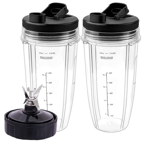 Blender Replacement Parts for Ni.nja -24oz Cups with 2 Spout lids,7 Fins Blender Blade,Perfect for N.utri Nin.ja Auto iQ (BL450-30/BL480-30/BL487 - BL492/CT680/BL642-30 /BL680A /NN100) Series,BN801