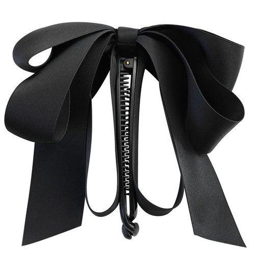 Black Bowknot Banana Clip, Satin Ribbon Bow Hair Claw Clips Hairpin, Sweet Cute Vertical Ponytail Holder Hair Barrettes Clamps for Women Girls,Clips and Barrettes, Hair Accessories
