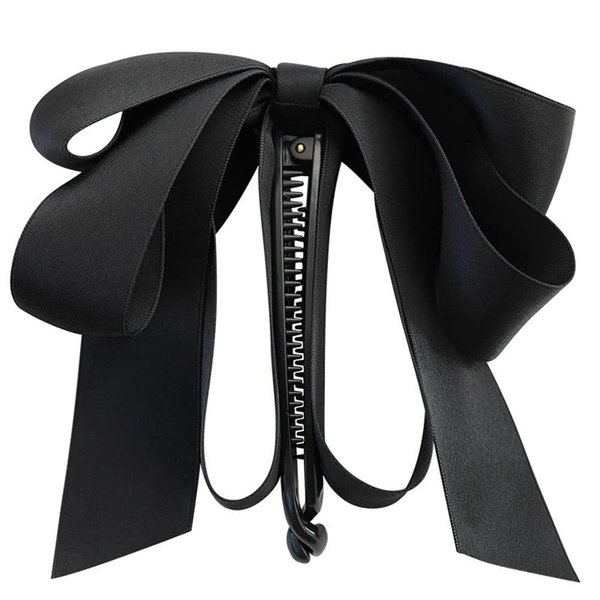 Black Bowknot Banana Clip, Satin Ribbon Bow Hair Claw Clips Hairpin, Sweet Cute Vertical Ponytail Holder Hair Barrettes Clamps for Women Girls,Clips and Barrettes, Hair Accessories