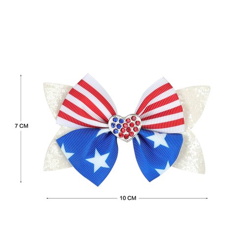 4th of July Bow Hair Clips Glitter American Flag Barrette Hair Bow Hairgrips Hair Accessories.(FJ50) (B)