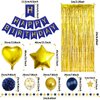 ZERODECO Birthday Party Decorations for Men, Navy Blue Gold Happy Birthday Banner Pompoms Balloon Arch Fringe Curtain Party Décor for Men Boys Women Girls Birthday Party Decorations Kit
