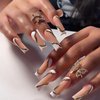 DOCVOEOMH Press on Nails Long Square Acrylic Fake Nails with 3D Gold Wave Lines Design Glue on Glossy Full Cover Artificial Gel False Stick on Nail for Girls Women Wedding 24Pcs