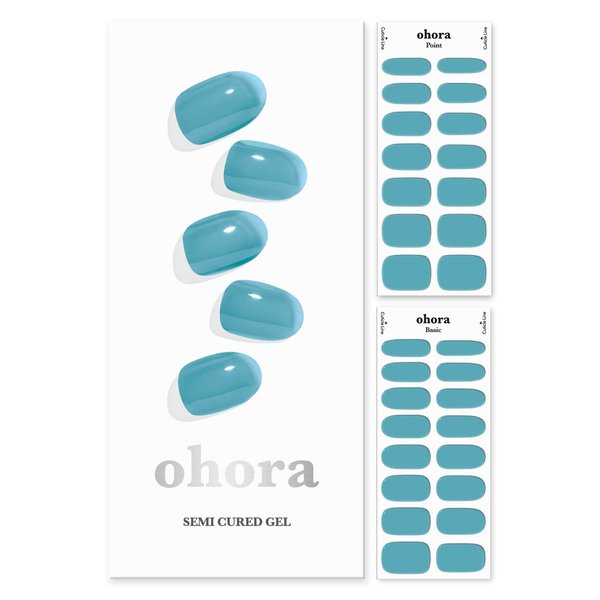 ohora Semi Cured Gel Nail Strips (N Tint Pool) - Blue, Tint, Works with Any UV/LED Nail Lamps, Salon-Quality, Long Lasting, Easy to Apply & Remove - Includes 2 Prep Pads, Nail File & Wooden Stick