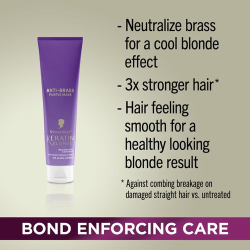 Schwarzkopf Keratin Blonde Anti Brass Purple Mask, 1 Application - Hair Dye Treatment Neutralizes Brassiness and Yellow Undertones, Hair Mask Strengthens Hair, Making it 3x Stronger