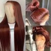 YMS Reddish Brown Human Hair Wigs for Black Women Transparent Lace Front Wigs Human Hair Pre Plucked 150% Density Straight Human Hair Lace Front Wigs (18 inch, Reddish Brown)