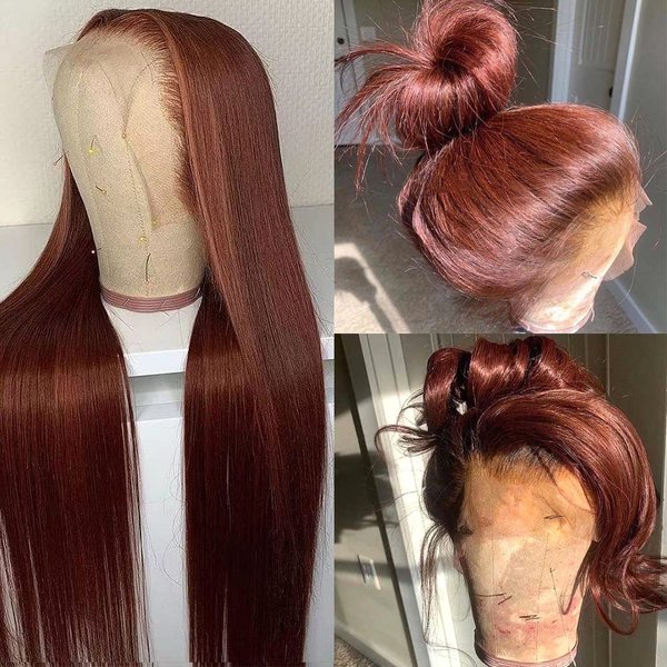 YMS Reddish Brown Human Hair Wigs for Black Women Transparent Lace Front Wigs Human Hair Pre Plucked 150% Density Straight Human Hair Lace Front Wigs (18 inch, Reddish Brown)