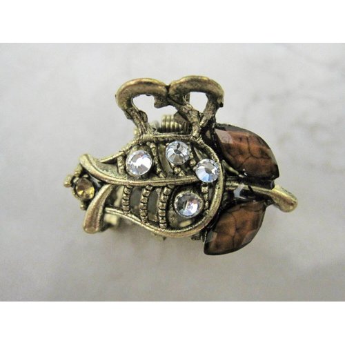 small mini metal jeweled antique bronze hair claw clip Set E (Primary color: Brown)