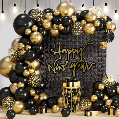 Felice Arts Black and Gold Balloon Garland Arch Kit with Latex Confetti Balloons for New Year Eve Party Decor Birthday Graduation Anniversary Party Supplies