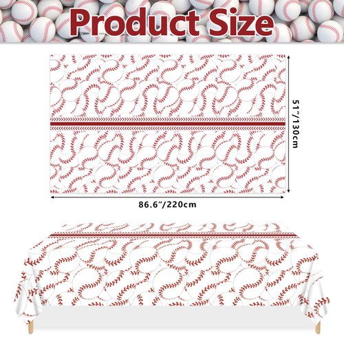 PTECDROTS 2 Pcs Baseball Tablecloths, Disposable Baseball Party Decorations Table Covers, Baseball Pattern Table Cloth for Boys Baseball Sports Event Birthday Party Supplies, 51x86 Inch