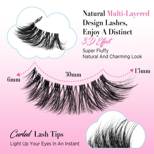 Eyelashes Natural Look False Lashes - Bepholan Fake Eyelashes 5D Super Fluffy False Eyelashes Clear Band Wispy Lashes 3-Pack Faux Mink Lashes(XMZ92)