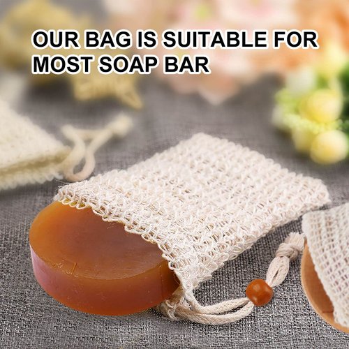 Soap Bag, Natural Sisal Soap Saver Bag Pouch Mesh Net Waste Plastic-Free Exfoliating Foaming and Drying Soap Holder for Shower (4 Pack)