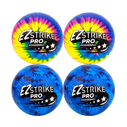 EZ STRIKE Dodgeball, Foam Playground Ball- Soft Skin, Various Patterns, Kids 6" Foam Balls, Kick Ball, Hand Ball for Outdoor& Indoor with Mesh Storage Bag Set of 4 Pack-2 Colors