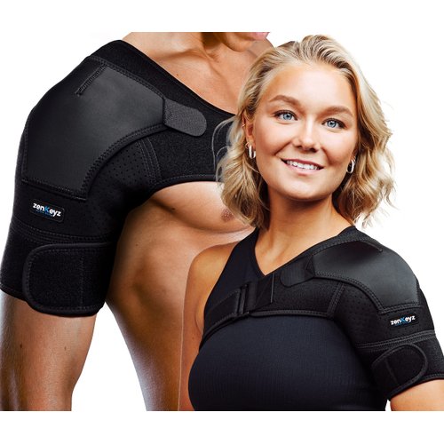 ZENKEYZ Shoulder Brace for Men & Women, Size rage XS-3XL, Torn Rotator Cuff, Tendonitis, Dislocation, Pain, Neoprene Shoulder Compression Sleeve Wrap (Black, Small/medium)