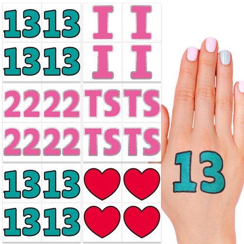 Konsait 40 Pcs 13 Tattoo, Metallic Silver 13 Hand Temporary Tattoo for Women Men and Kids, Star T...
