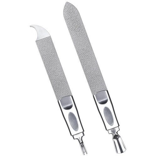 VOGARB Nail File for Men Fingernail and Thick Toenails, Multifunctional Double-Ended and Double-Sided Emery Stainless Steel Mens Nail Files with Case for Women, 2pcs Set