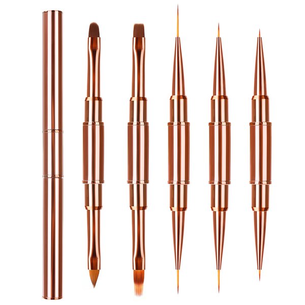 WLLHYF 5Pcs Double-Ended Acrylic Nail Art Brushes Set, Nail Art Liner Brushes 3D Nail Art Decorations Nail Art Tools Super Fine Striper Brush Set for Long Lines Thin Details Fine Drawing
