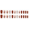 Fall Cat Eye Press on Nails Medium Length Fake Nails Flower Designs Stick on Nails Reddish Brown False Nails Full Cover Glitter Glue on Nails Acrylic Press on Nails Reusable Nails for Women 24Pcs