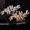 Teyglen Leaf Bride Wedding Hair Comb Bridal Gold Leaves Hair Pieces Dainty Crystal Pearls Side Hair Comb for Bride Handmade Gold Silver Leaf Crystal Headpieces Wedding Hair Accessories for Women Girls