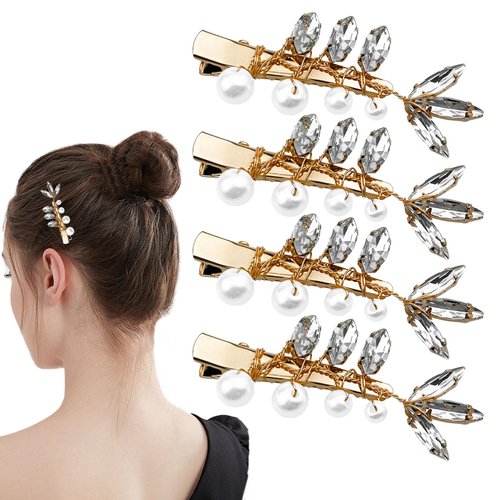 4 PCS Alligator Hair Clips, Rhinestone Pearl Wedding Hair Clips Barrettes Bridal Hairpins Hair Ac...