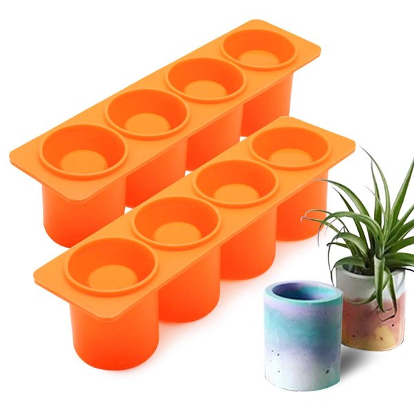 2Pcs Succulent Plants Pot Concrete Cement Mold Flower Pot Plaster Moulds Ice Shot Glass Molds Tea Light Candle Holder Pen Holder Resin Epoxy Casting Mold (Random Color)