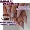 BABALAL Almond Press on Nails Medium Fake Nails White French Tip Glue on Nails 3d Texture Water Wave Acrylic Nails Cute Ball Sliver Chrome Heart Design 24Pcs Stiletto Manicure False Nails