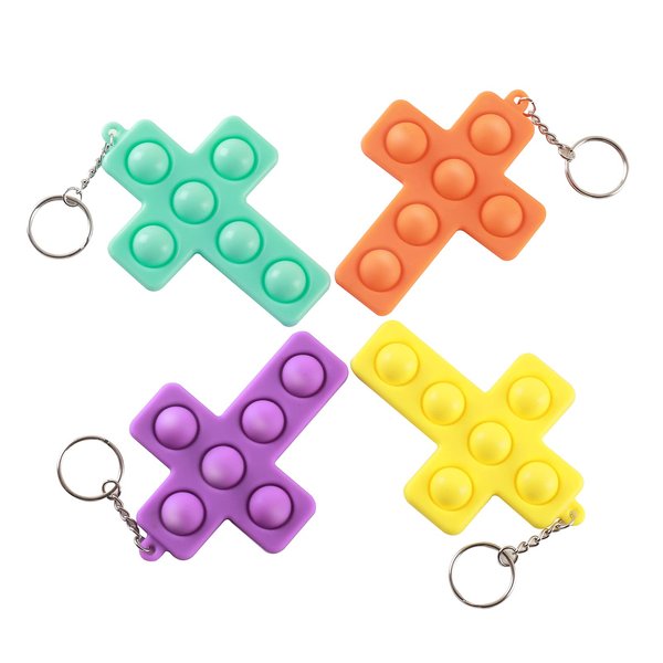 LIZAIOK 4 Pcs Mini Push pop Bubble Fidget Sensory Toys, Keychain Stress Relief Hand Toy, Anxiety Stress Reliever Office Desk Gifts for Kid and Adult.
