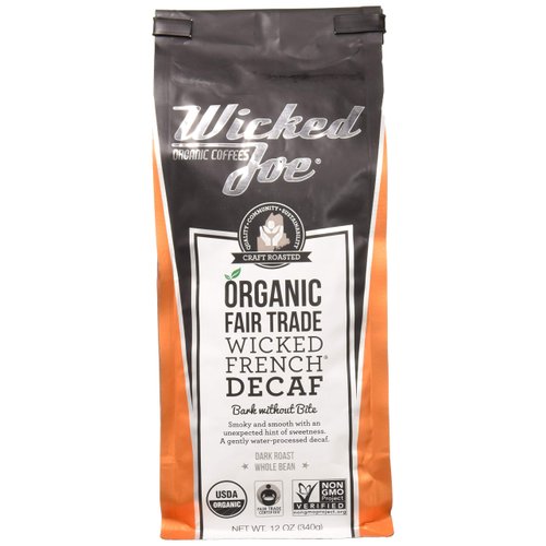 Wicked Joe Organic Coffee French Decaf, Whole Bean, 12 Ounce