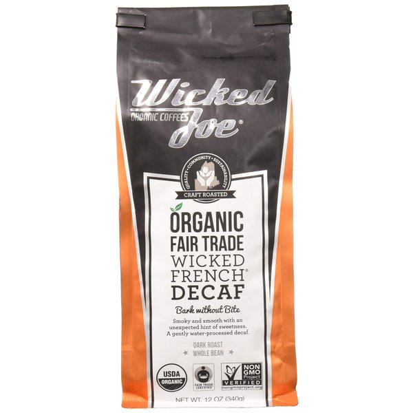 Wicked Joe Organic Coffee French Decaf, Whole Bean, 12 Ounce