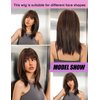 Getshow Dark Brown Wigs for Women layered Straight Wig with Bangs Natural Synthetic Hair