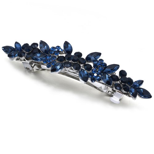 Austrian Crystal Bridal Hair Barrettes, Navy Blue Rhinestones Vintage Hair Clips, Sparkly Glitter Crystal Hairgrip Wedding Hair Headwear Accessories for Women Girls