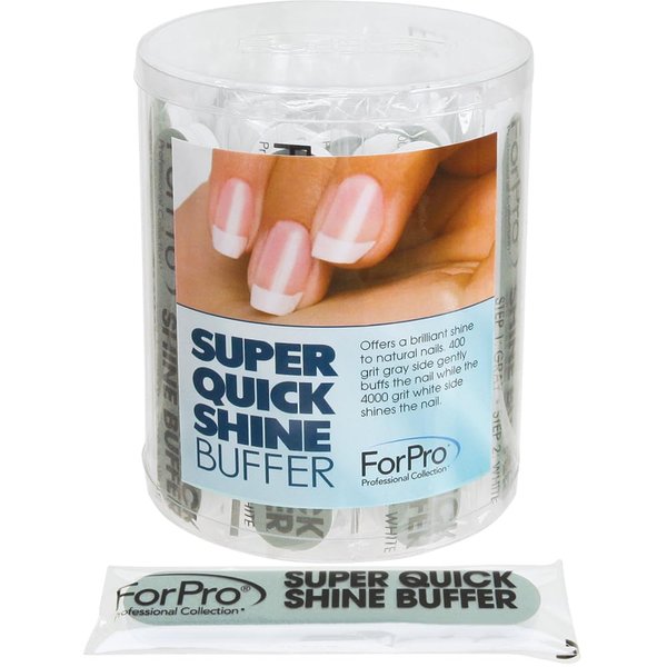 ForPro Professional Collection Super Quick Shine 2-Way Buffer, Green 400/White 4000 Grit, Double-Sided Manicure & Pedicure Nail Buffers, 3.5” L x .75” W, 25-Count