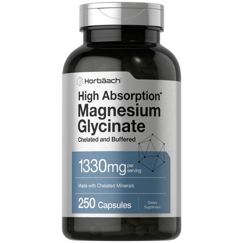 Horbäach Buffered Magnesium Glycinate | 1330mg | 250 Capsules | with Chelated Minerals | Non-GMO, Gluten Free
