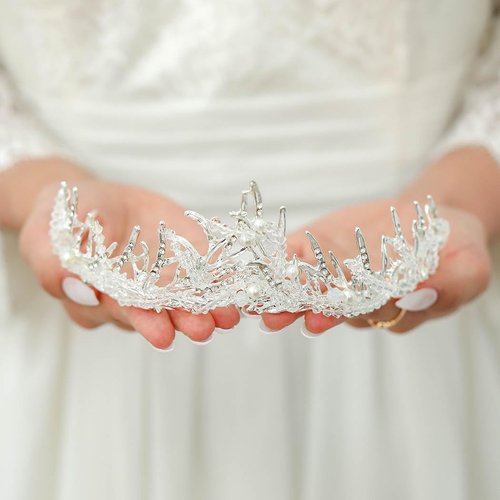 CanB Bride Flower Crowns and Tiaras Baroque Crystal Crown Bridal Tiara Wedding Hair Accesories Princess Pearl Hairband (Sliver) (Sliver) (Sliver)