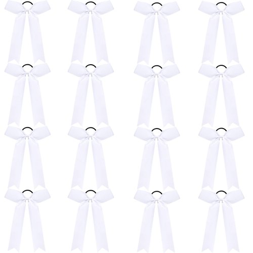 CN 16 PCS Collegiate Style Cheer Bows, Long Tail Skinny Cheer Hair Bows, Elastic Hair Tie Ponytai...