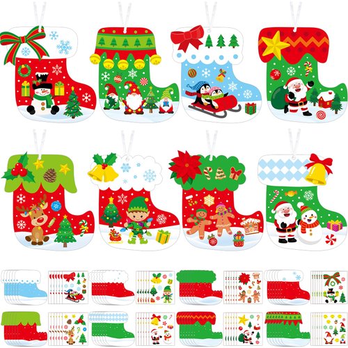 48 Pcs Christmas Crafts for Kids,Christmas DIY Stockings Craft Gifts Make Your Own Christmas Ornaments Snowman Stocking Cutouts Kits Sets for Christmas Holiday Farmhouse Decorations Party Supplies