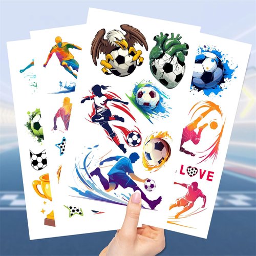 10 Sheets Soccer Tattoos Soccer Face Stickers Love Sports Temporary Tattoos for Soccer Game Party Decorations Favors Supplies,No Repetition
