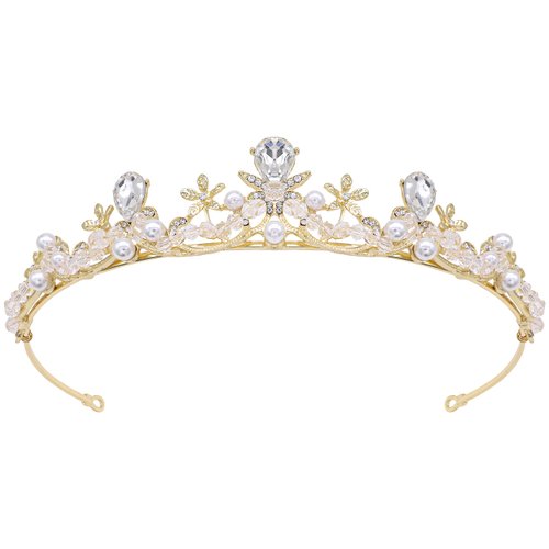 Oriamour Crystal Tiaras and Crowns Headband For Women Birthday Pageant Wedding Prom Princess Crown Bridal Tiara With Clear Beads,Wedding Tiara for Bride (Gold)