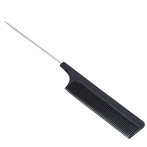 1Pc Black Rat Tail Comb Steel Pin Rat Tail Carbon Fiber Heat Resistant Teasing Combs with Stainless Steel Hair Combs Hair Care