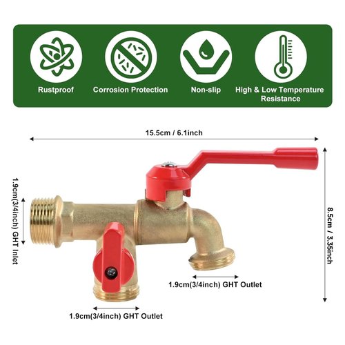Pyntop Outdoor Double Taps Water Faucet, Garden Hose Splitter 2 Way, 3/4 inch Wall Mounted Brass Water Tap, Frost-Proof Outside Spigot Replacement with 2 Outlets for Balcony, Lawns, Hose Connector