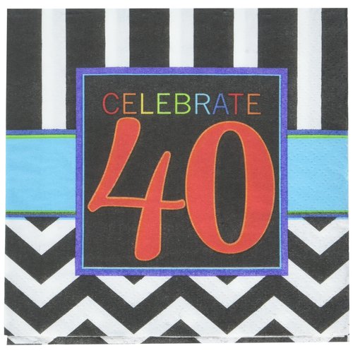 Must-Have Chevron and Stripes 40th Birthday Party Beverage Napkins Tableware, Pack of 16, Multi , 5"x5" Paper