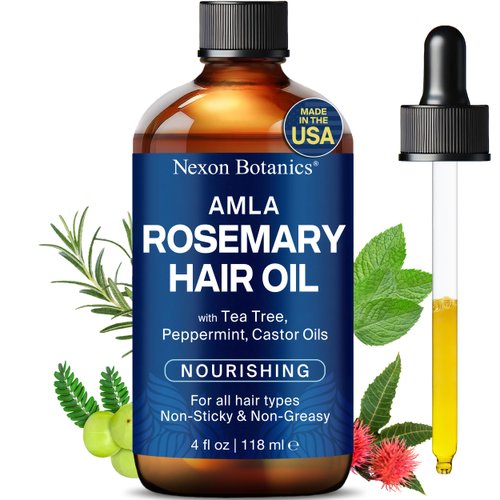 Amla Rosemary Hair Oil 4 fl Oz - Nourishing Rosemary Oil for Hair Growth - Mint, Castor, Tea Tree - Hair Growth Oil for Damaged Hair, Curly Hair, Frizzy Hair, Dry Scalp - Men, Women - Nexon Botanics