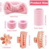 WORFACE 16 Pcs Face Wash Headband Wristband Hair Clips Ponytail Holders Set for Women, Soft Spa Bowknot Headband, Plastic Hair Claw Clips, Elastics Hair Tie for Facial Skincare Makeup (Pink, M)
