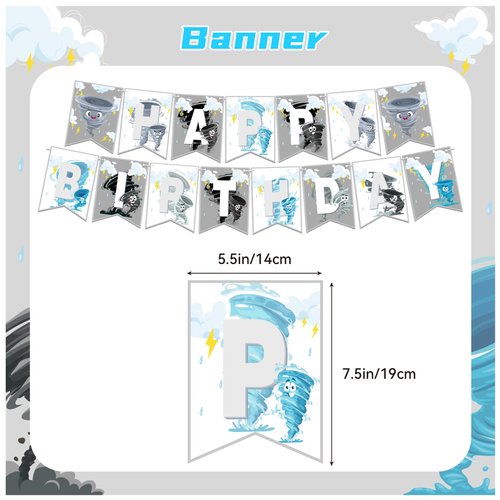 Tornado Party Decorations Tornado Birthday Decorations Set, Tornado Party Supplies Includes Birthday Banner, Cake Topper, Cupcake Toppers, Latex Balloons