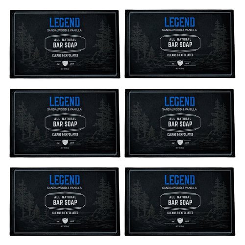 Live Bearded: All-Natural Bar Soap For Men, 6-Pack of 5 oz. Bars, Made in the USA - Exfoliates, Moisturizes - Bamboo, Charcoal, Pumice, Coconut, Avocado, and Argan Oils - Legend Scent