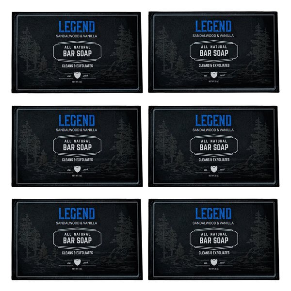 Live Bearded: All-Natural Bar Soap For Men, 6-Pack of 5 oz. Bars, Made in the USA - Exfoliates, Moisturizes - Bamboo, Charcoal, Pumice, Coconut, Avocado, and Argan Oils - Legend Scent
