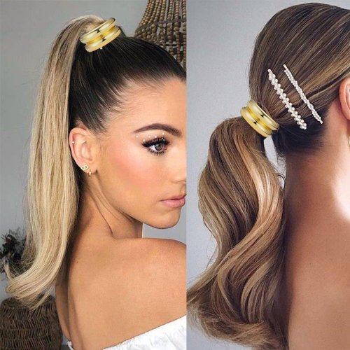 Metal Hair Ties, Hair Cuff Wrap Ponytail Holders, Gold Geometric Hair Elastic Ring for Thick Long Women Hair Accessories (Pattern D)
