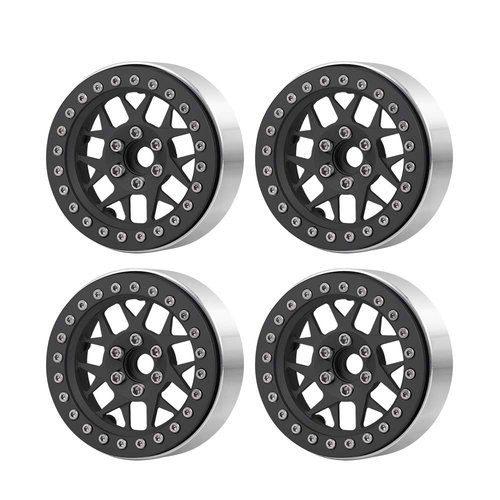 MORLORDY 4PCS RC 2.2 Beadlock Wheels Aluminum Alloy 2.2 inch Wheel Hubs Rims For 1/10 Scale RC Crawler Car SCX10 SCX10 II 90046 SCX10 III AXI03007 D90 TRX4 CC01 Upgrades - Black