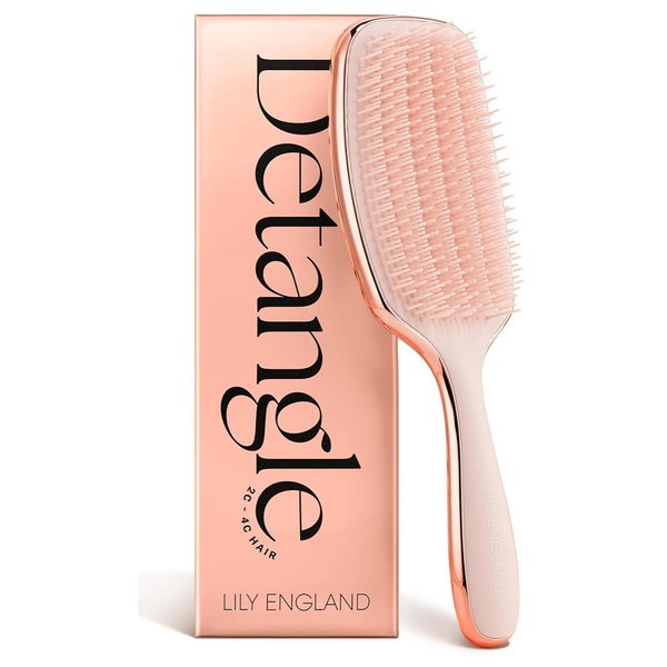 Lily England Detangling & Styling Brush - Pain-Free Brush for Curly Wet & Dry Hair With Flexible Bristles - Easy to Hold Rose Gold Brush for Women's 3c to 4c Curls